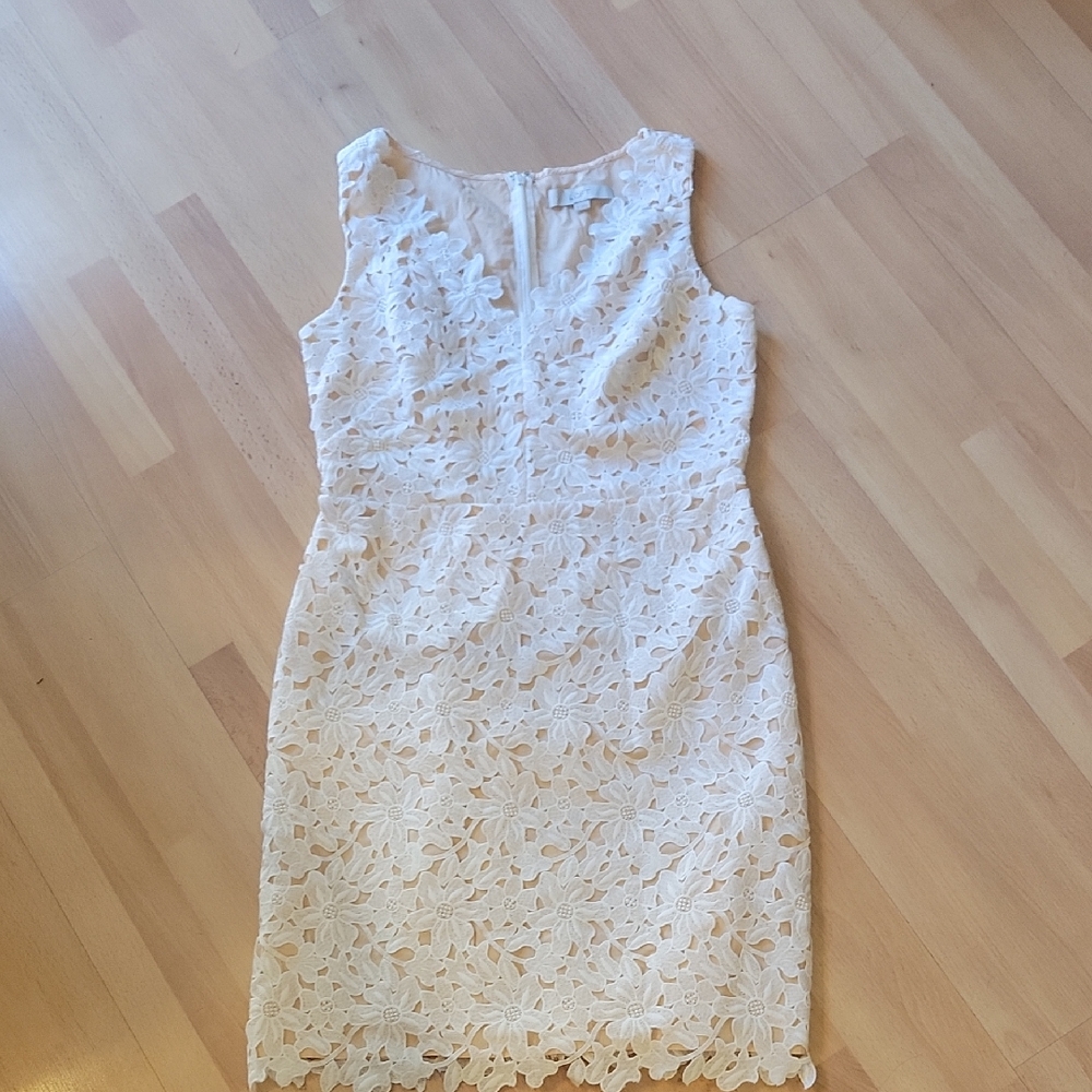LOFT Cream Floral Lace Mini Dress